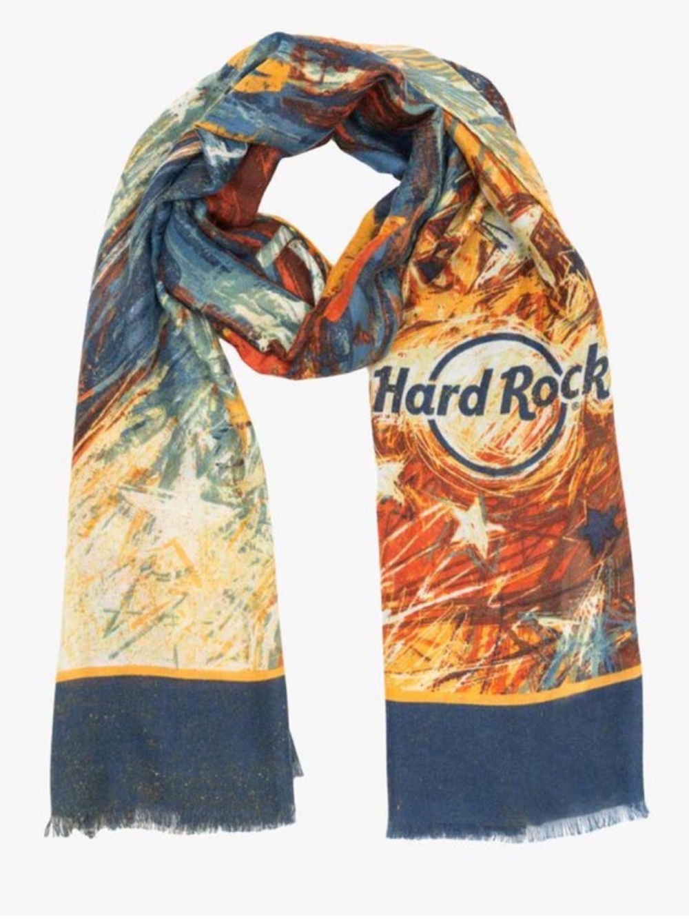 Hard Rock Cafe Multicolor Abstract Print Scarf - Blue, Orange & Yellow
